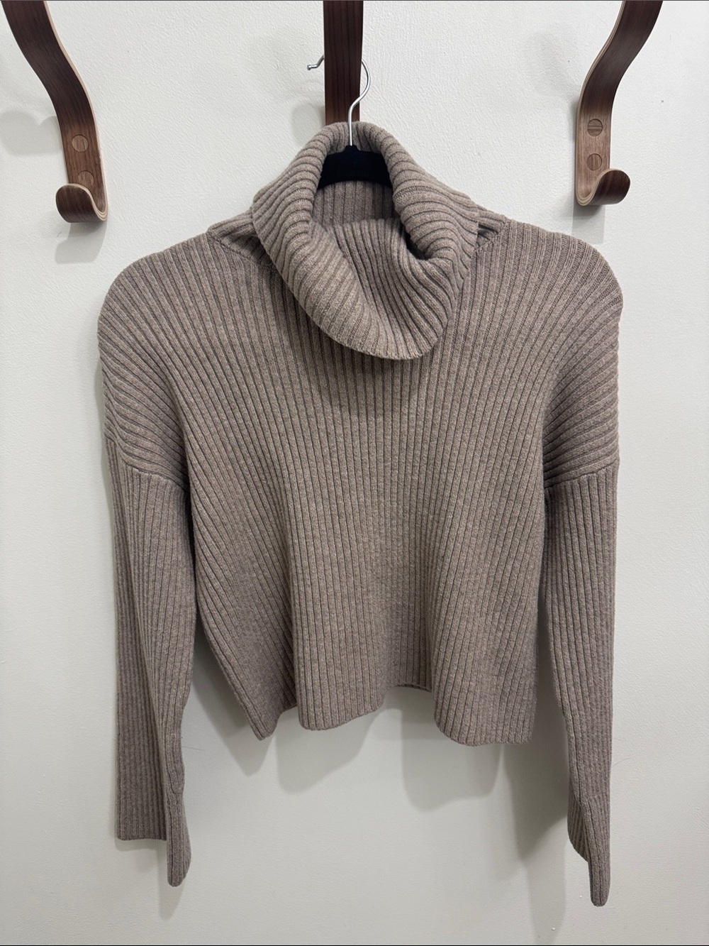 Vici Ribbed Cowl Neck Sweater in Taupe